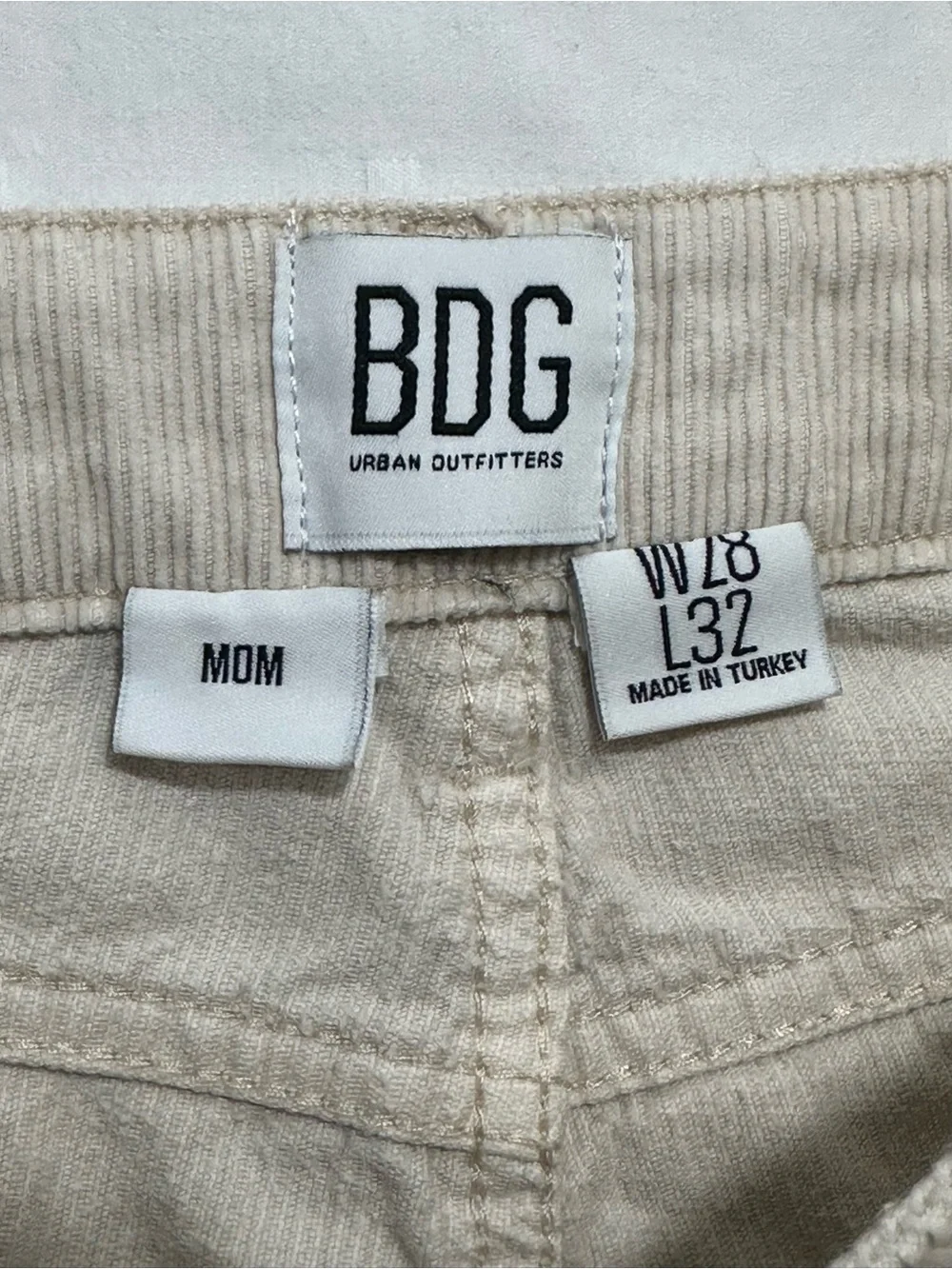 BDG Urban Outfitters Cream Corduroy Mom Pants 28